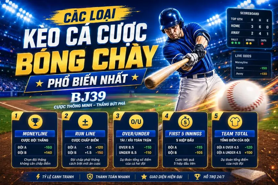 Các loại kèo bóng chày phổ biến tại BJ39